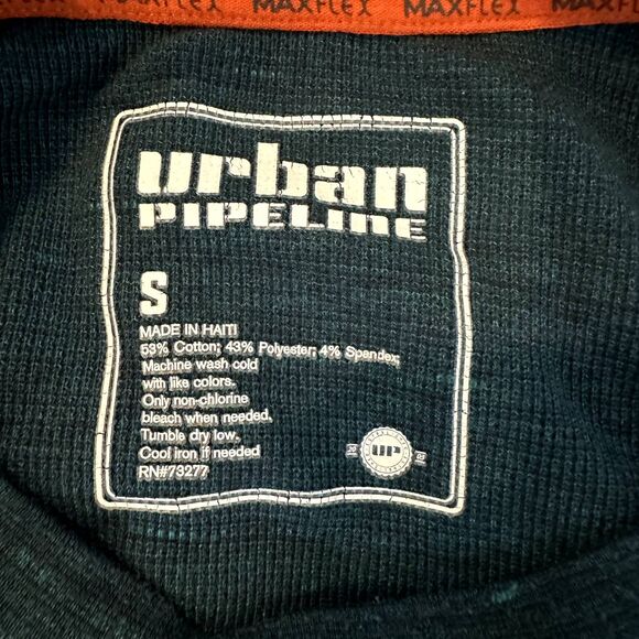 Urban Pipeline Waffle Knit Thermal Men Shirt Small Ocean Depths Long Sleeve Blue - Picture 3 of 4